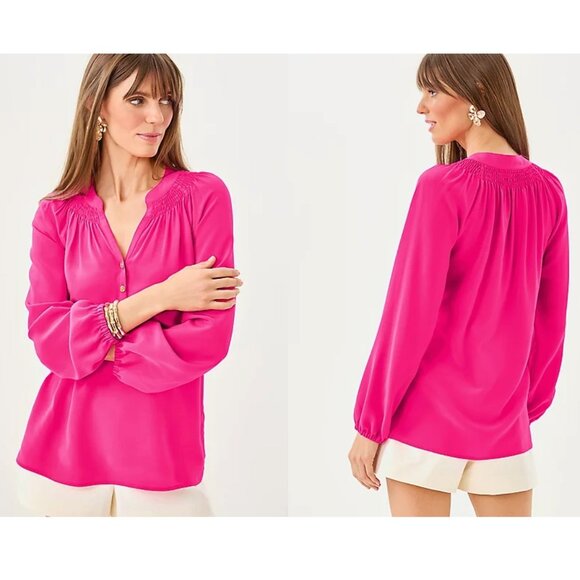 Lilly Pulitzer | Elsa Stiped Silk Top Pink/Orange - Picture 3 of 12